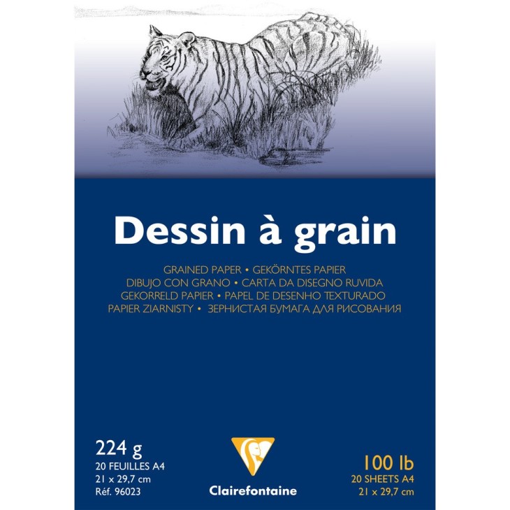 Bloc desen 224g 20 foi Dessin a grain Clairefontaine pentru școală, desen, pictură, hobby și proiecte creative.