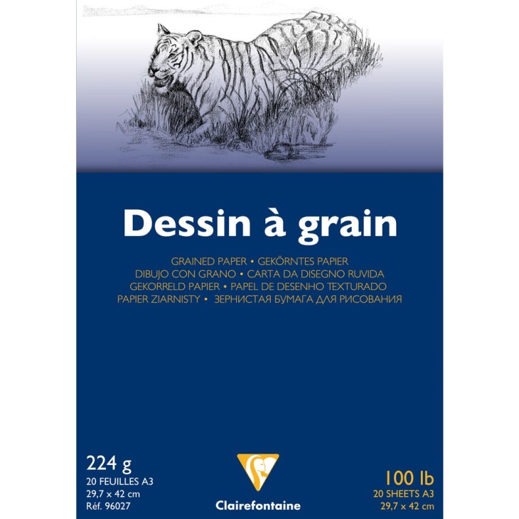 Bloc desen 224g 20 foi Dessin a grain Clairefontaine pentru școală, desen, pictură, hobby și proiecte creative.