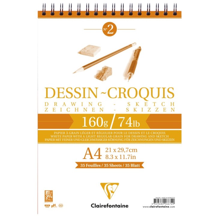 Bloc desen si schite spira A4 160g 35 foi Clairefontaine