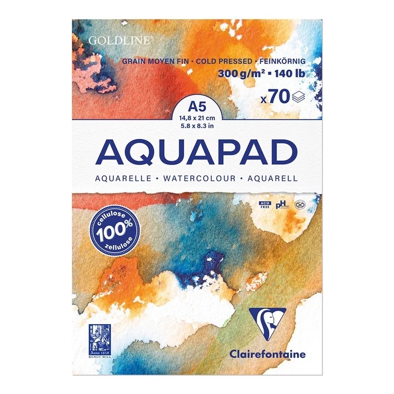 Bloc desen Goldline Aqua 300g Clairefontaine pentru pictură în acuarelă, ilustrații și proiecte artistice.