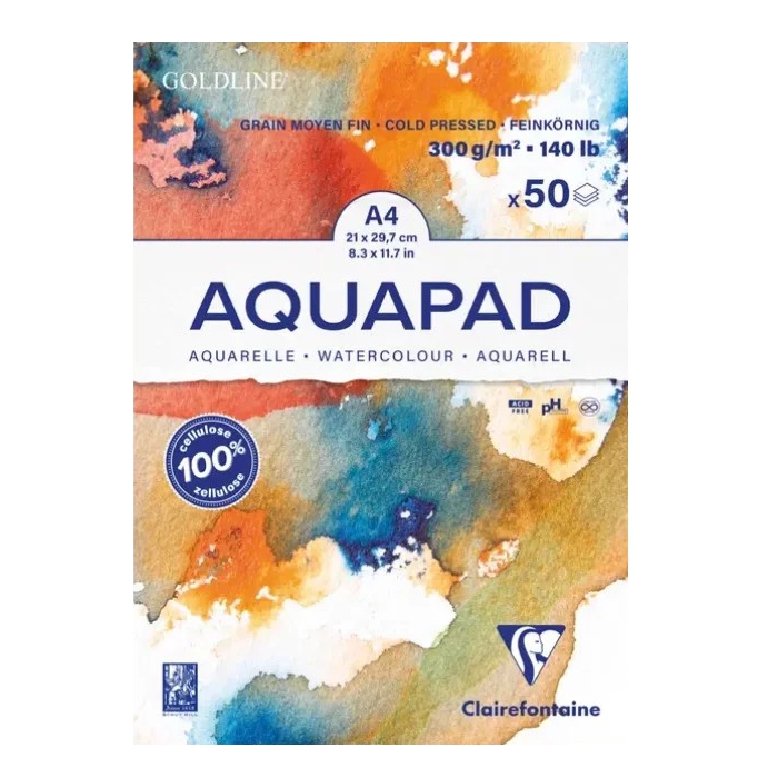 Bloc desen Goldline Aqua 300g Clairefontaine pentru pictură în acuarelă, ilustrații și proiecte artistice.