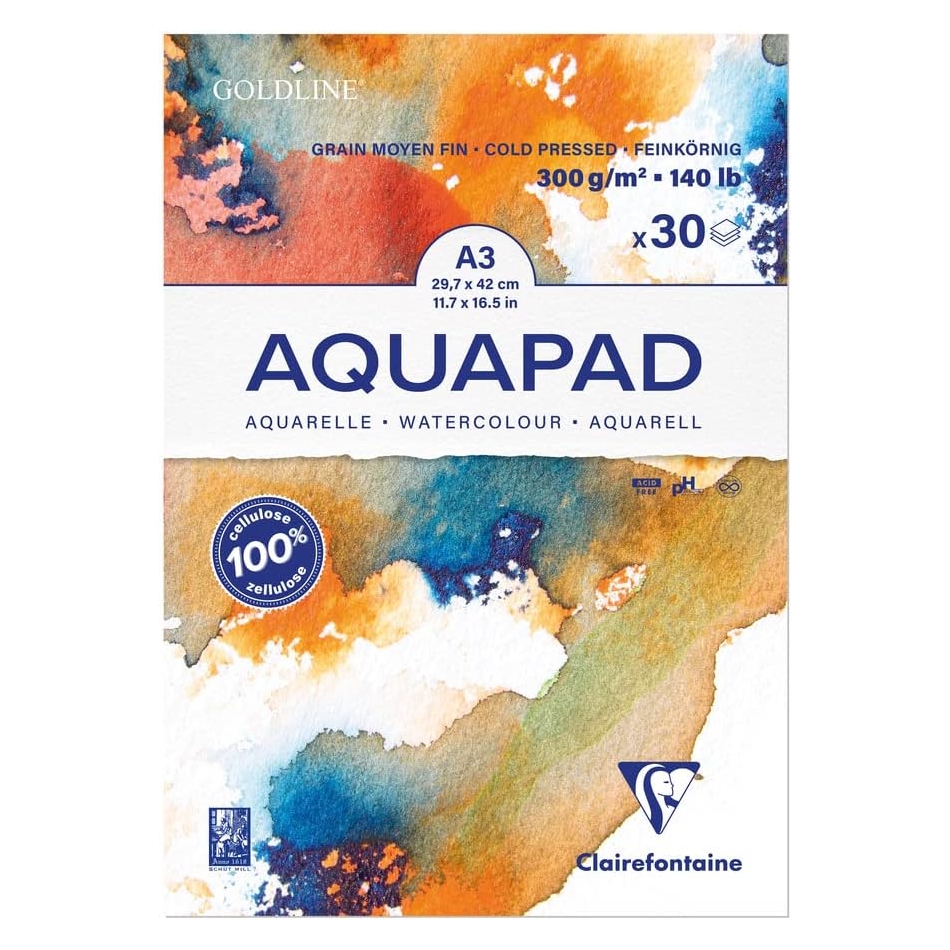 Bloc desen Goldline Aqua 300g Clairefontaine pentru pictură în acuarelă, ilustrații și proiecte artistice.