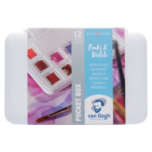 Set acuarele Van Gogh Pocket Box Pinks and Violets pentru pictură în acuarelă, ilustrații și proiecte artistice.