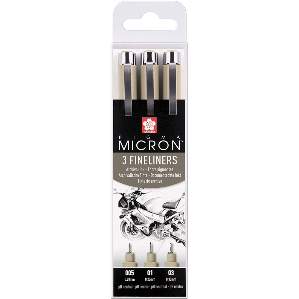 Set 3 Linere Sakura Pigma Micron Design pentru școală, desen, pictură, hobby și proiecte creative.