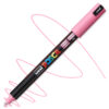 Marker cu vopsea acrilica – varf fin metalic 0.7mm PC 1MR Uni Posca Pink pentru desen, scriere, colorare și proiecte creative.