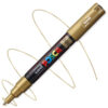 Marker cu vopsea acrilica – varf fin rotund 0.7mm PC 1M Uni Posca Gold pentru desen, scriere, colorare și proiecte creative.