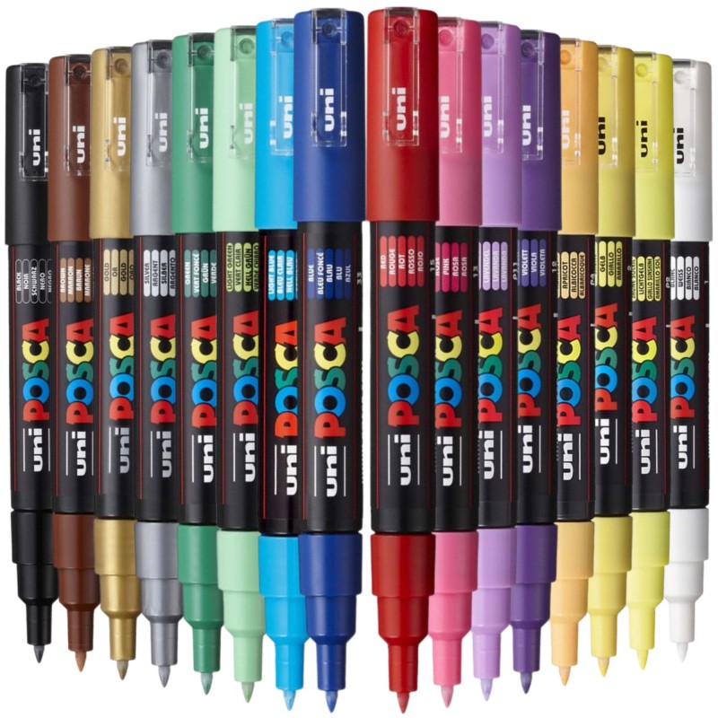 Marker cu vopsea acrilica – varf fin rotund 0.7mm PC 1M Uni Posca pentru desen, scriere, colorare și proiecte creative.