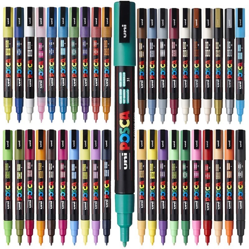 Marker cu vopsea acrilica – varf rotund 0.9 1.3mm PC 3M Uni Posca pentru desen, scriere, colorare și proiecte creative.