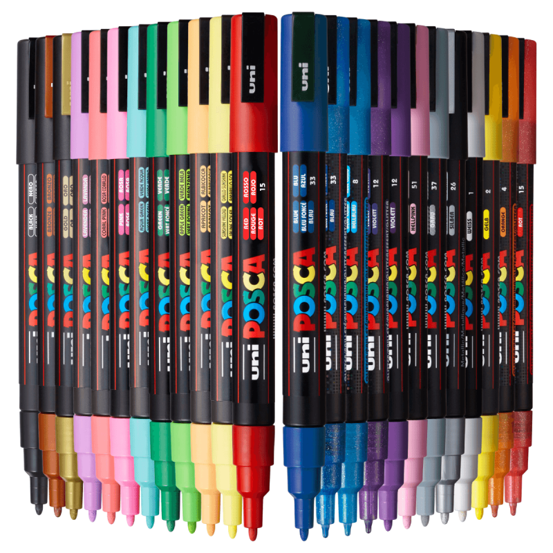 Marker cu vopsea acrilica – varf rotund 0.9 1.3mm PC 3M Uni Posca pentru desen, scriere, colorare și proiecte creative.