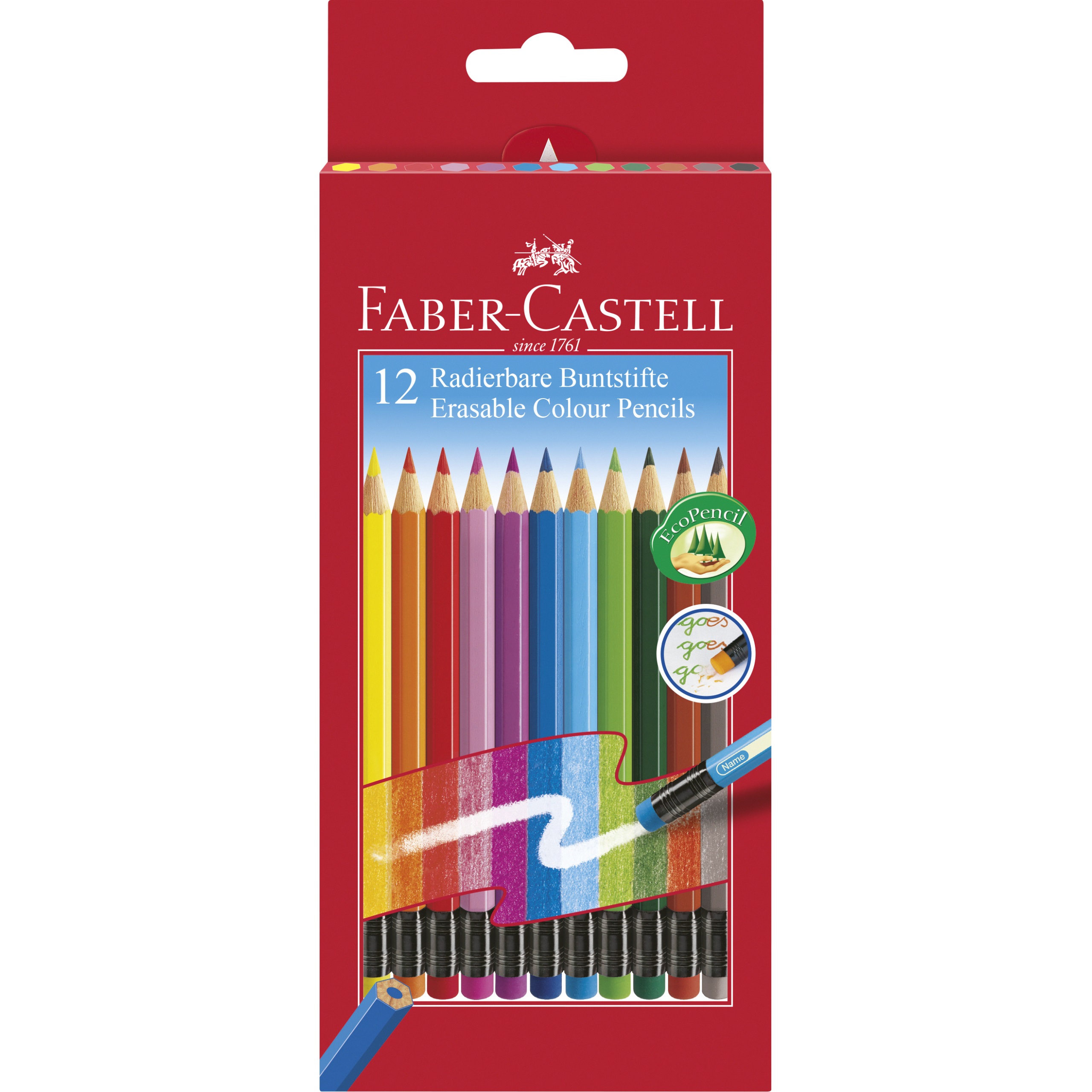 Creioane colorate set 12 culori cu guma eco Faber Castell pentru școală, desen, pictură, hobby și proiecte creative.