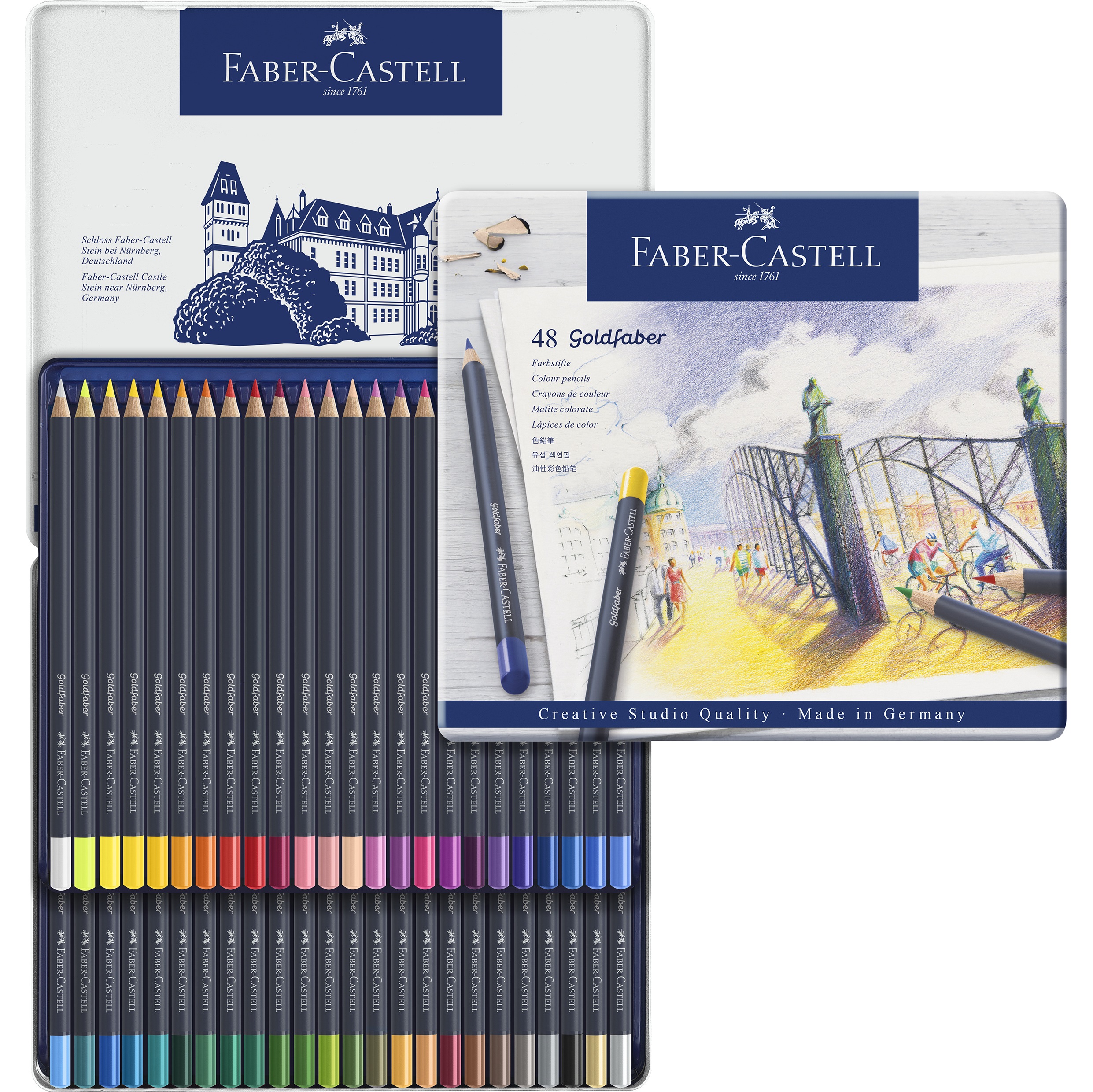Creioane colorate set 48 culori Goldfaber Faber Castell pentru școală, desen, pictură, hobby și proiecte creative.