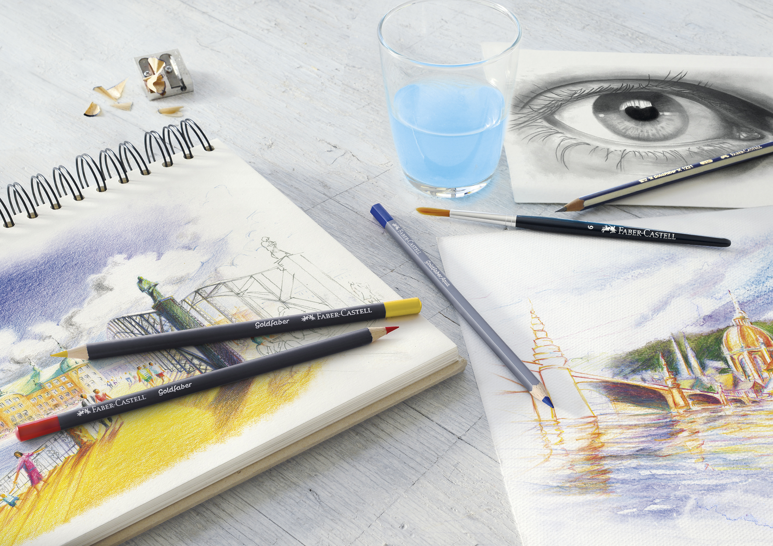 Creioane colorate acuarelabile set 12 culori Goldfaber Aqua Faber-Castell - imagine 3