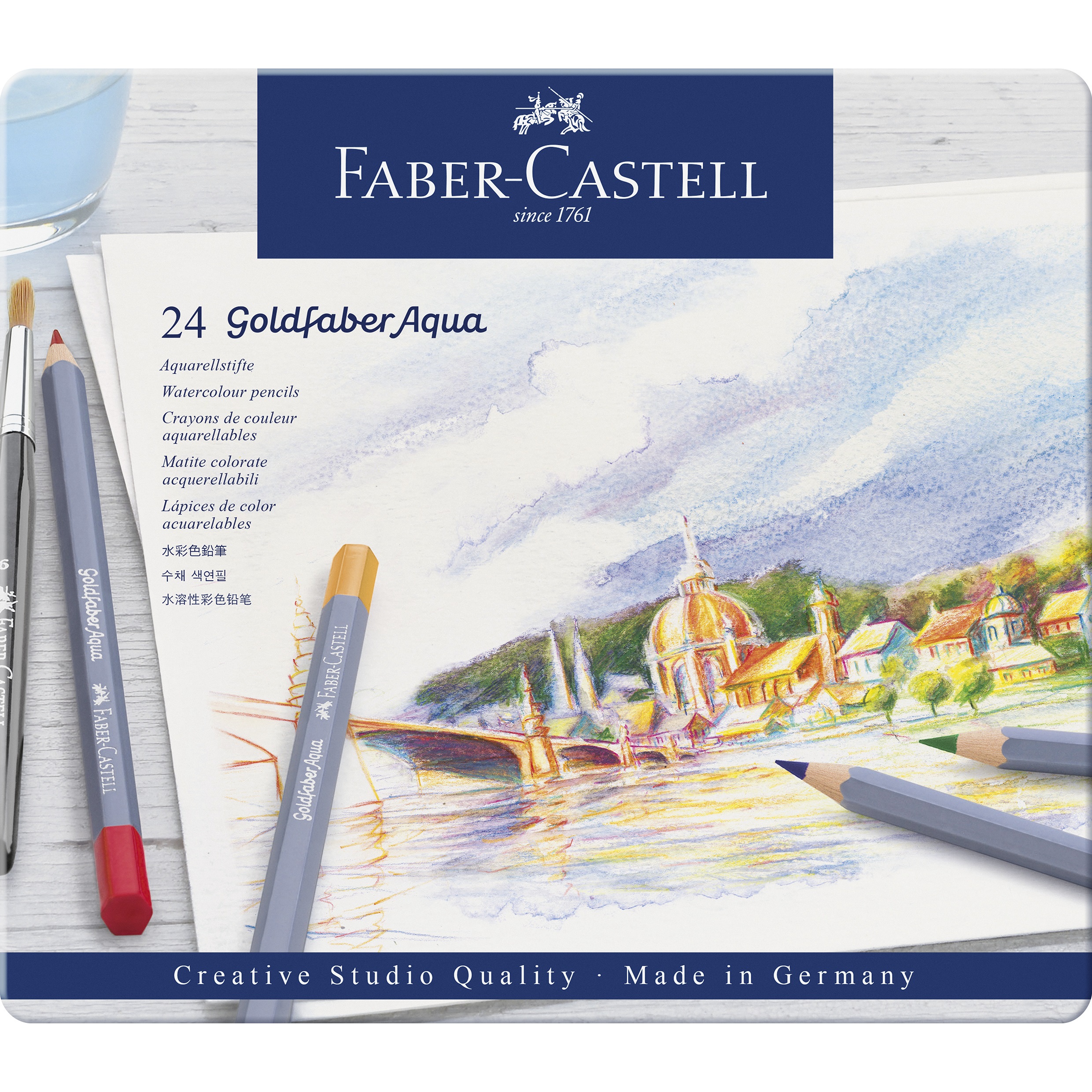 Creioane colorate acuarelabile set 24 culori Goldfaber pentru pictură în acuarelă, ilustrații și proiecte artistice.
