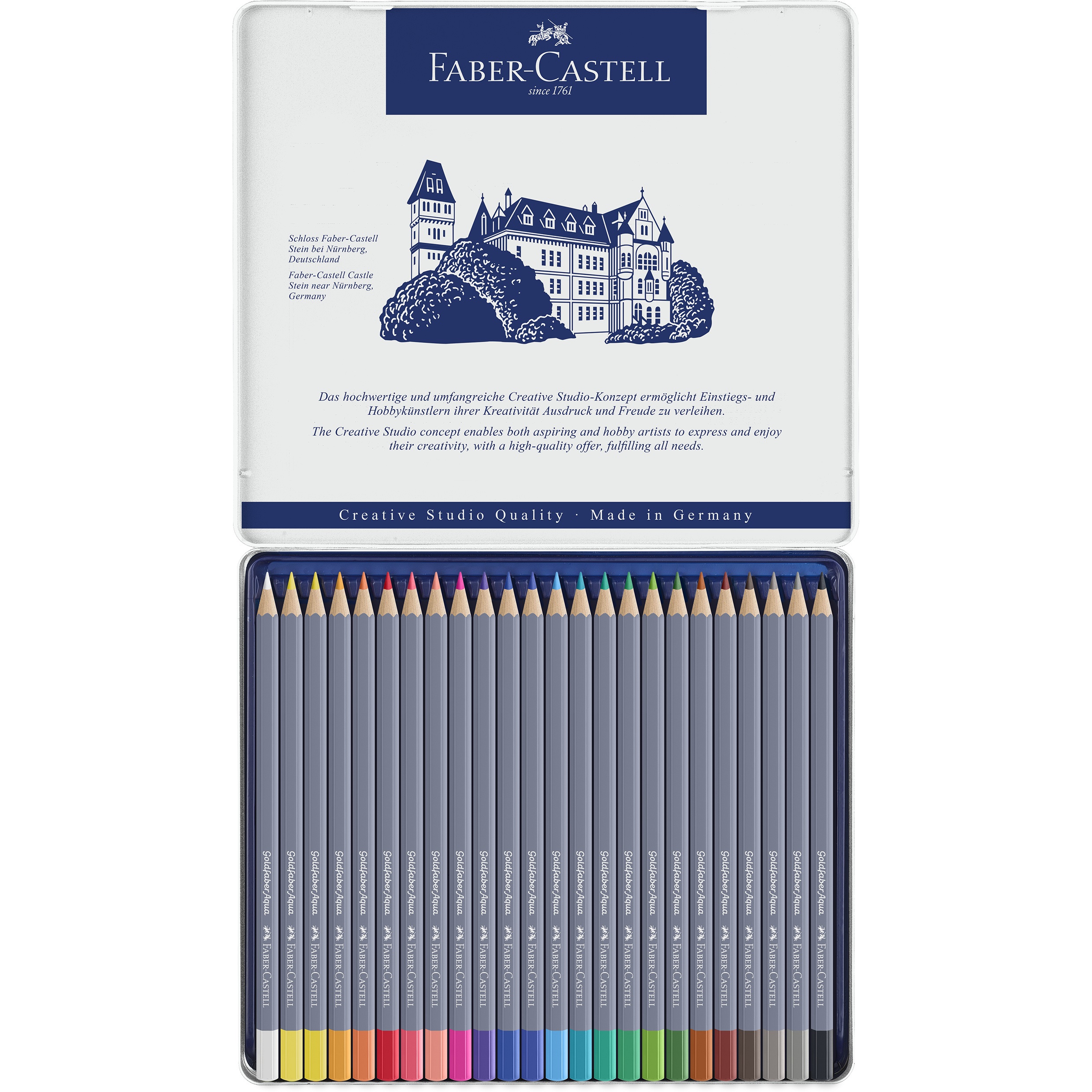 Creioane colorate acuarelabile set 24 culori Goldfaber pentru pictură în acuarelă, ilustrații și proiecte artistice.