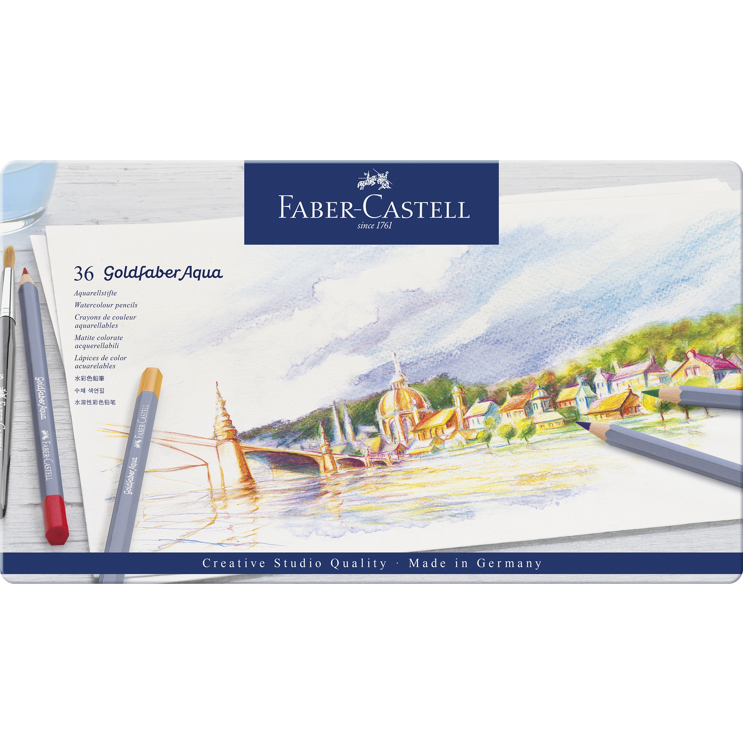 Creioane colorate acuarelabile set 36 culori Goldfaber pentru pictură în acuarelă, ilustrații și proiecte artistice.