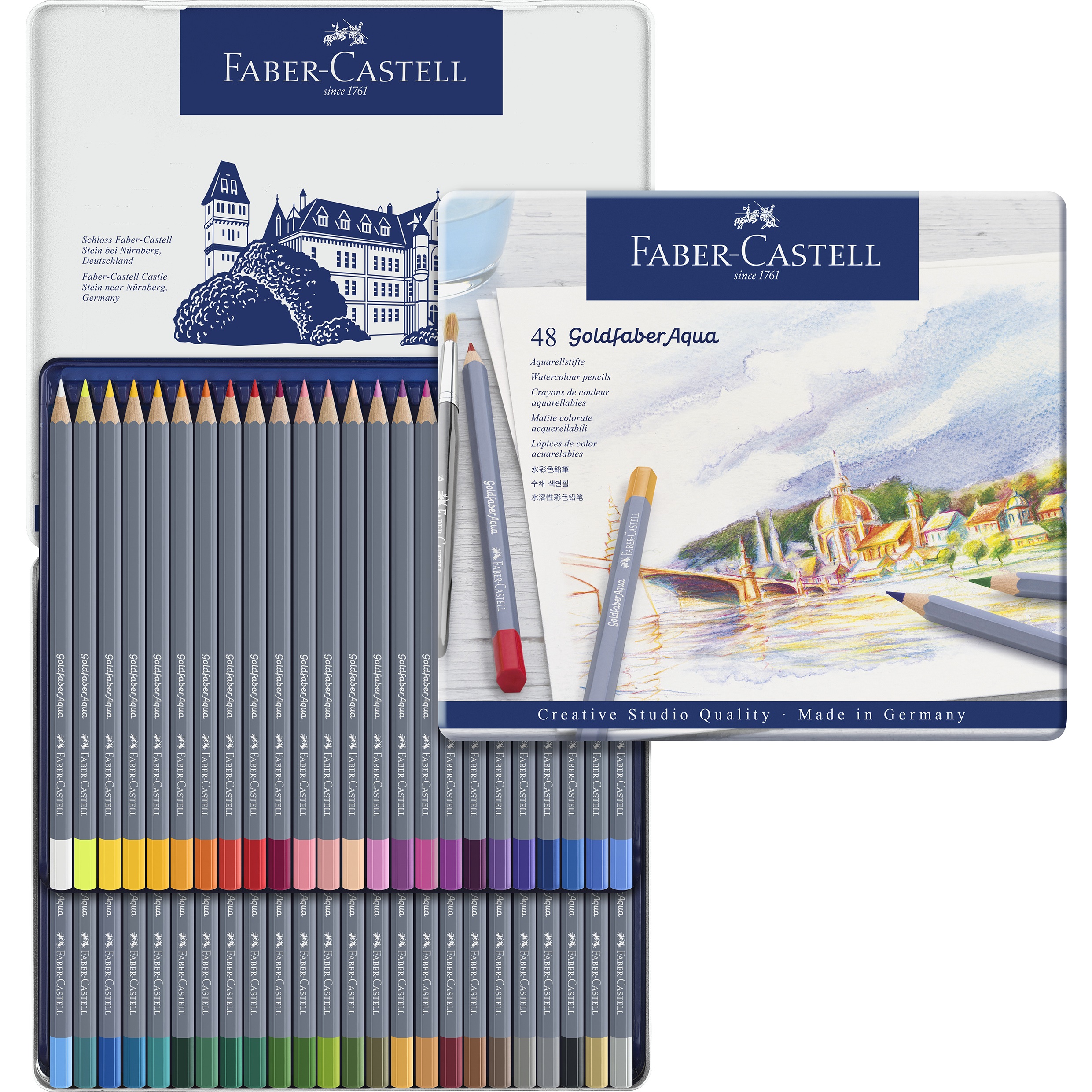 Creioane colorate acuarelabile set 48 culori Goldfaber Aqua Faber-Castell - imagine 2