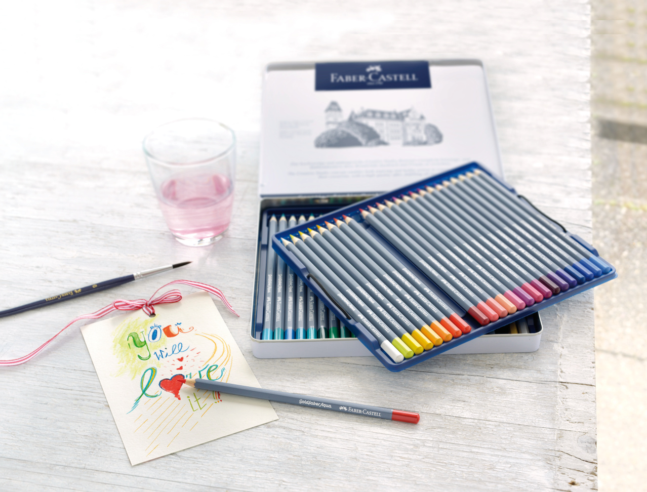 Creioane colorate acuarelabile set 48 culori Goldfaber Aqua Faber-Castell - imagine 3