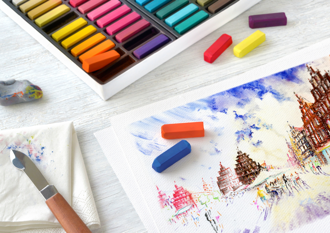 Pastel uscat mini set 24 culori Faber Castell pentru școală, desen, pictură, hobby și proiecte creative.