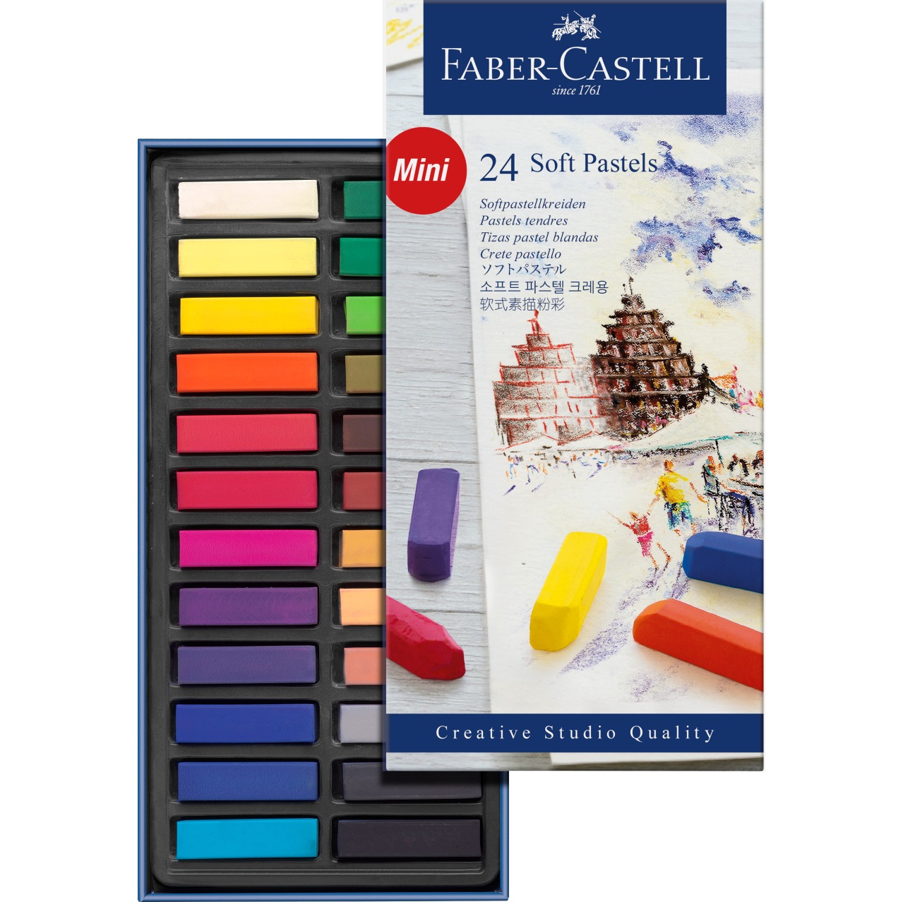 Pastel uscat mini set 24 culori Faber Castell pentru școală, desen, pictură, hobby și proiecte creative.