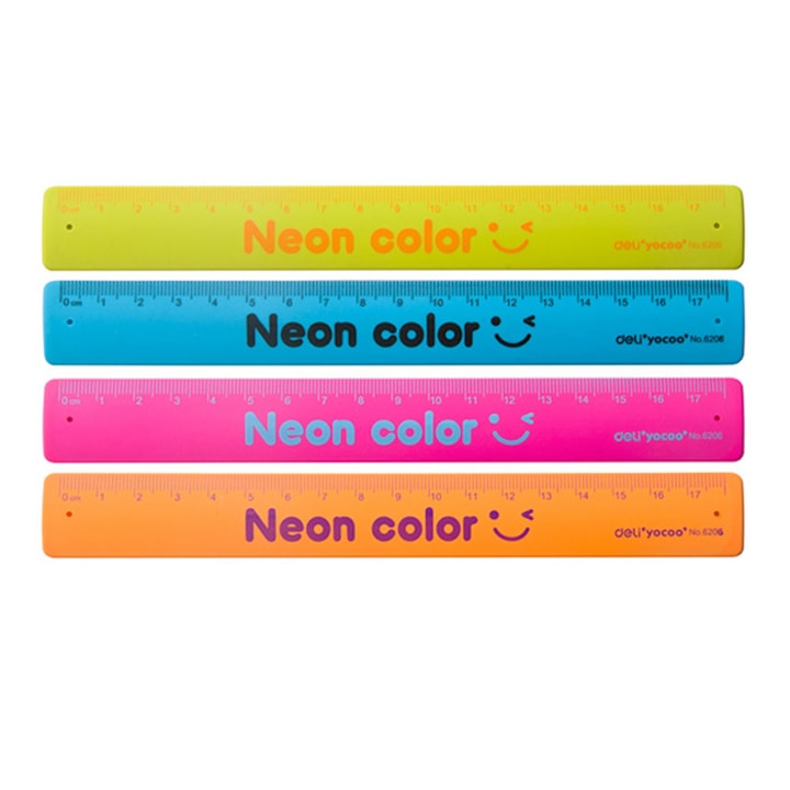Rigla 18cm flexibila color Deli pentru școală, desen, pictură, hobby și proiecte creative.