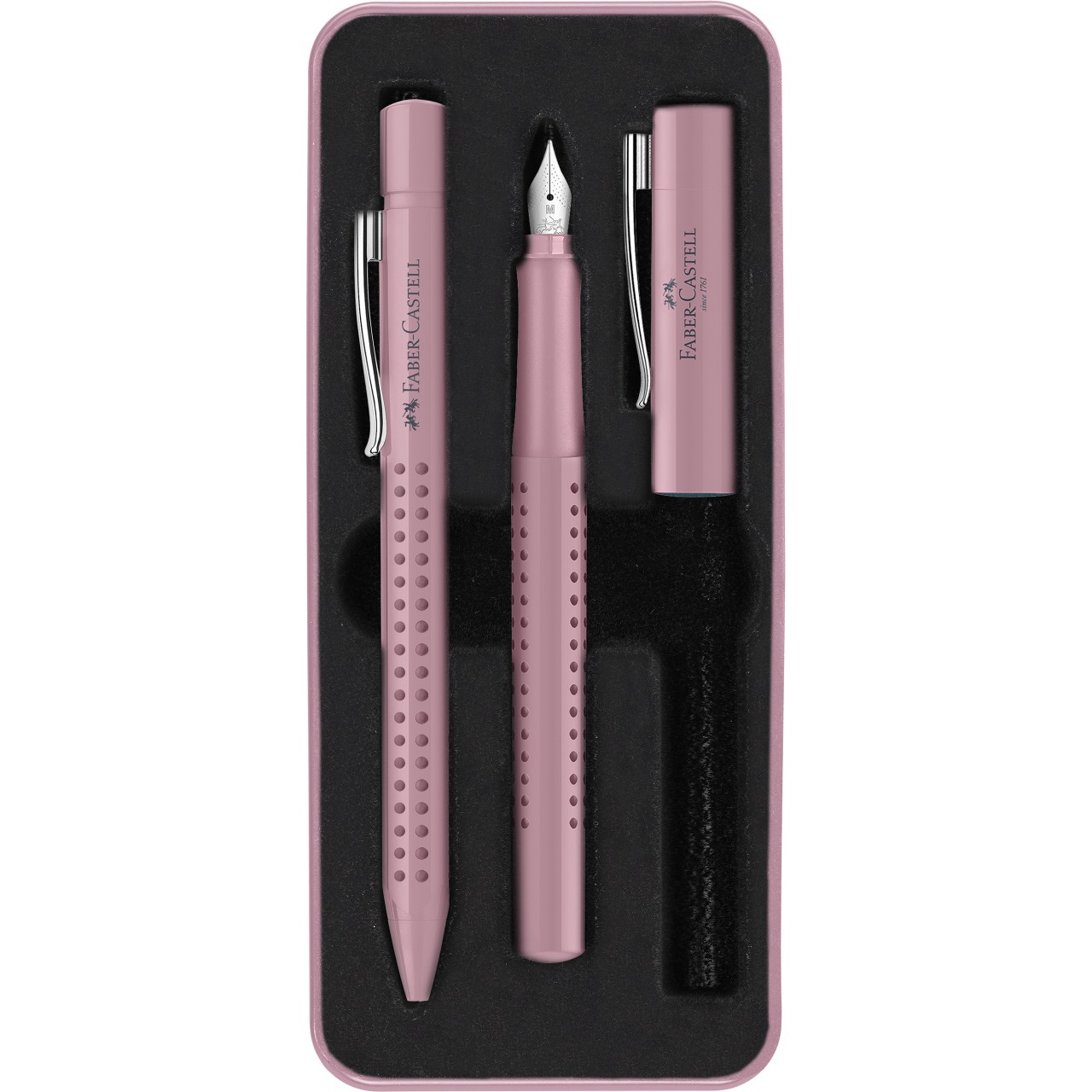 Set cadou Stilou + Pix GRIP 2010 Rose Faber Castell pentru școală, desen, pictură, hobby și proiecte creative.