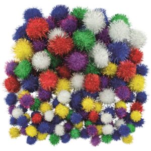 Pomponi 10 25 mm mix culori glitter set 100 bucati pentru școală, desen, pictură, hobby și proiecte creative.