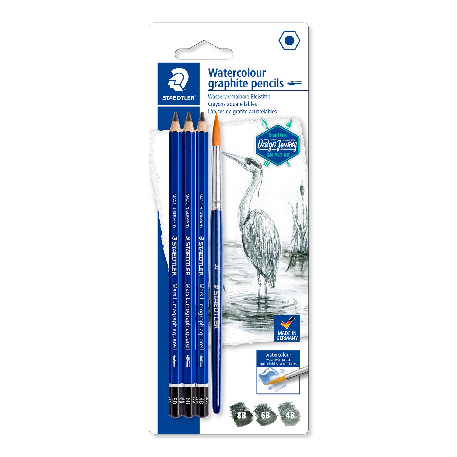 Set 3 Creioane Lumograph Aquarell 100A + Pensulă Staedtler