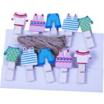 ACCESORII CREATIE LEMN CARLIG NATUR CU HAINUTE 10 BUC