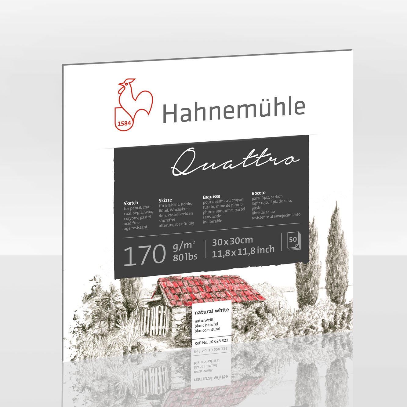 Sketchpad Quattro 170 gr 30X30 50 file pentru școală, desen, pictură, hobby și proiecte creative.