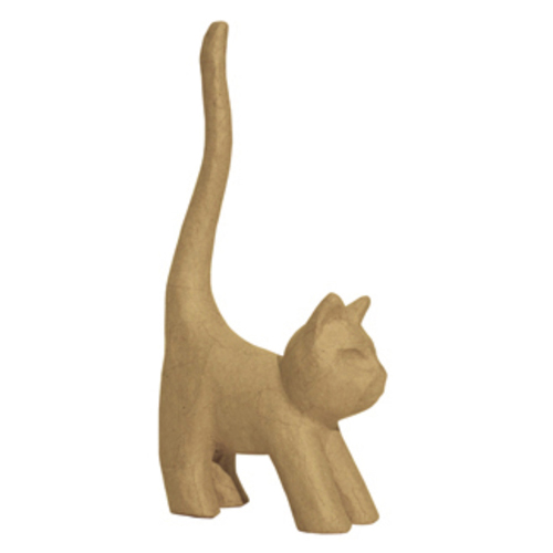 Figurină pisică din carton Decopatch – 16.5 cm (coadă lungă) pentru școală, desen, pictură, hobby și proiecte creative.