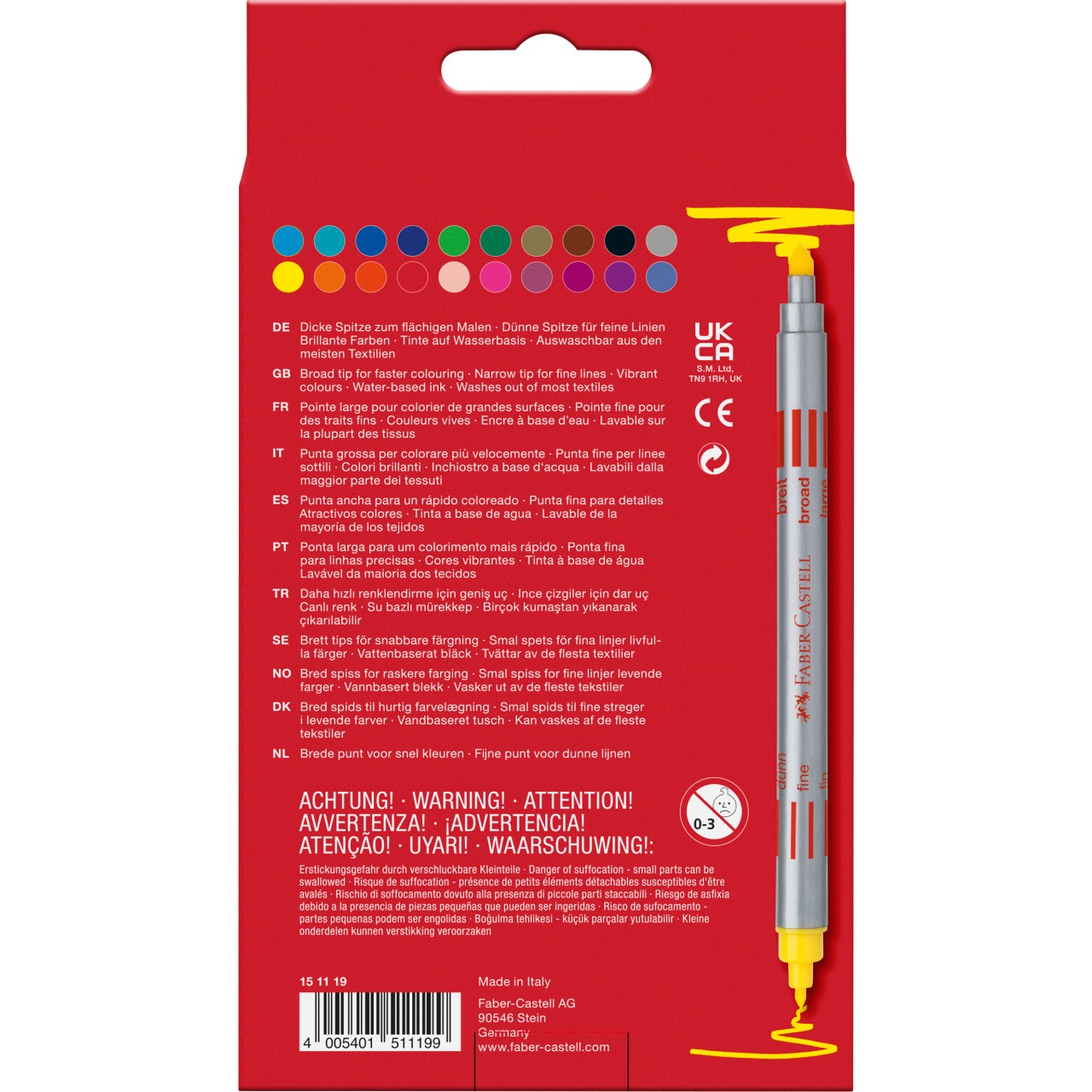 Carioci cu 2 capete 20 culori Faber Castell pentru desen, scriere, colorare și proiecte creative.