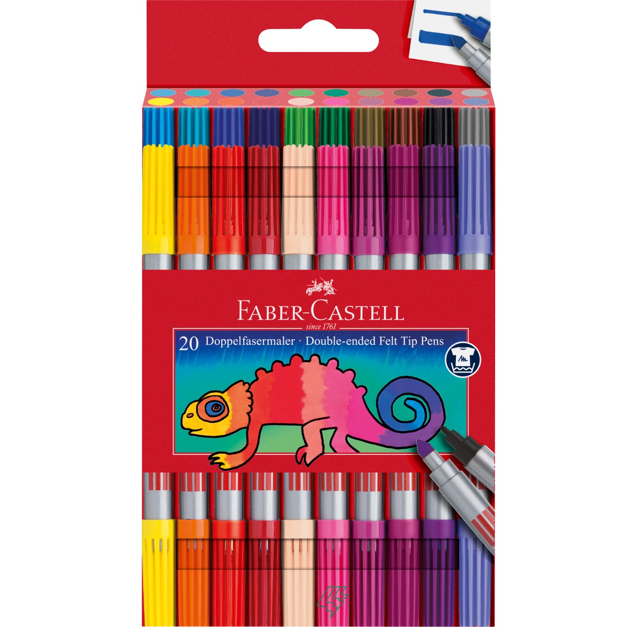 Carioci cu 2 capete 20 culori Faber Castell pentru desen, scriere, colorare și proiecte creative.