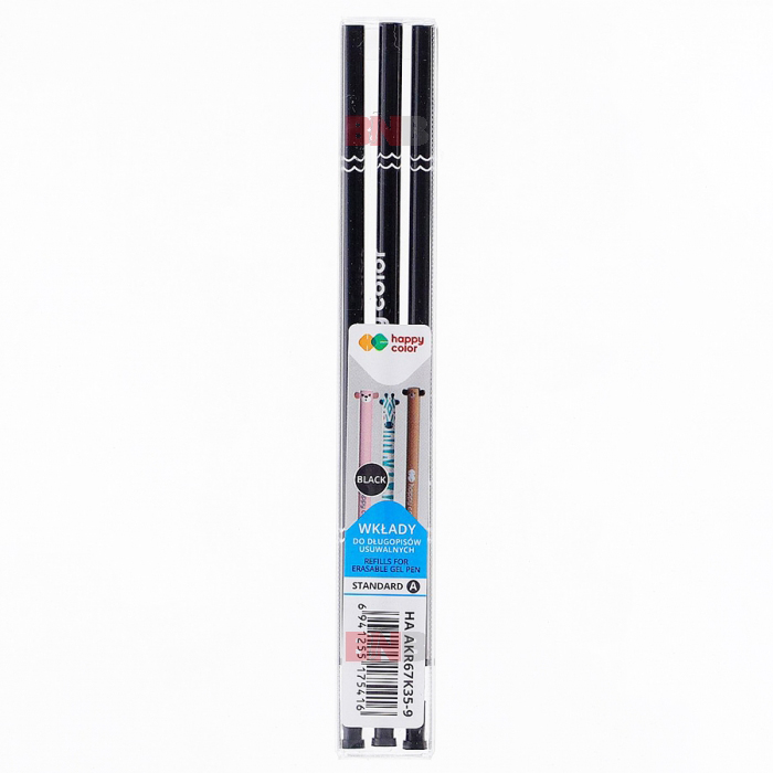 Rezerva roller cu rescriere 3 buc/set, 0.5 mm, negru, standard, Happy Color