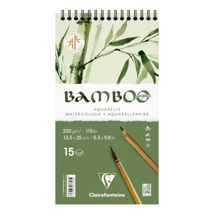 Bloc desen cu spira 13.5x25 cm Bambus 250g/m 15 file Clairfontaine
