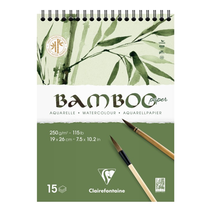 Bloc desen cu spira 19x26 cm Bambus 250g/m 15 file Clairfontaine