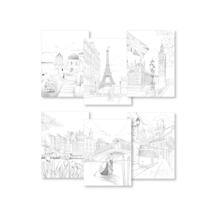 Carte de colorat A4 250g/m 20 de coli – Cities pentru școală, desen, pictură, hobby și proiecte creative.