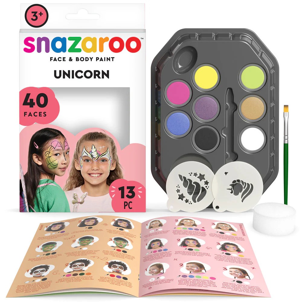 Set 8 culori pictură pe față Unicorn Snazaroo pentru școală, desen, pictură, hobby și proiecte creative.