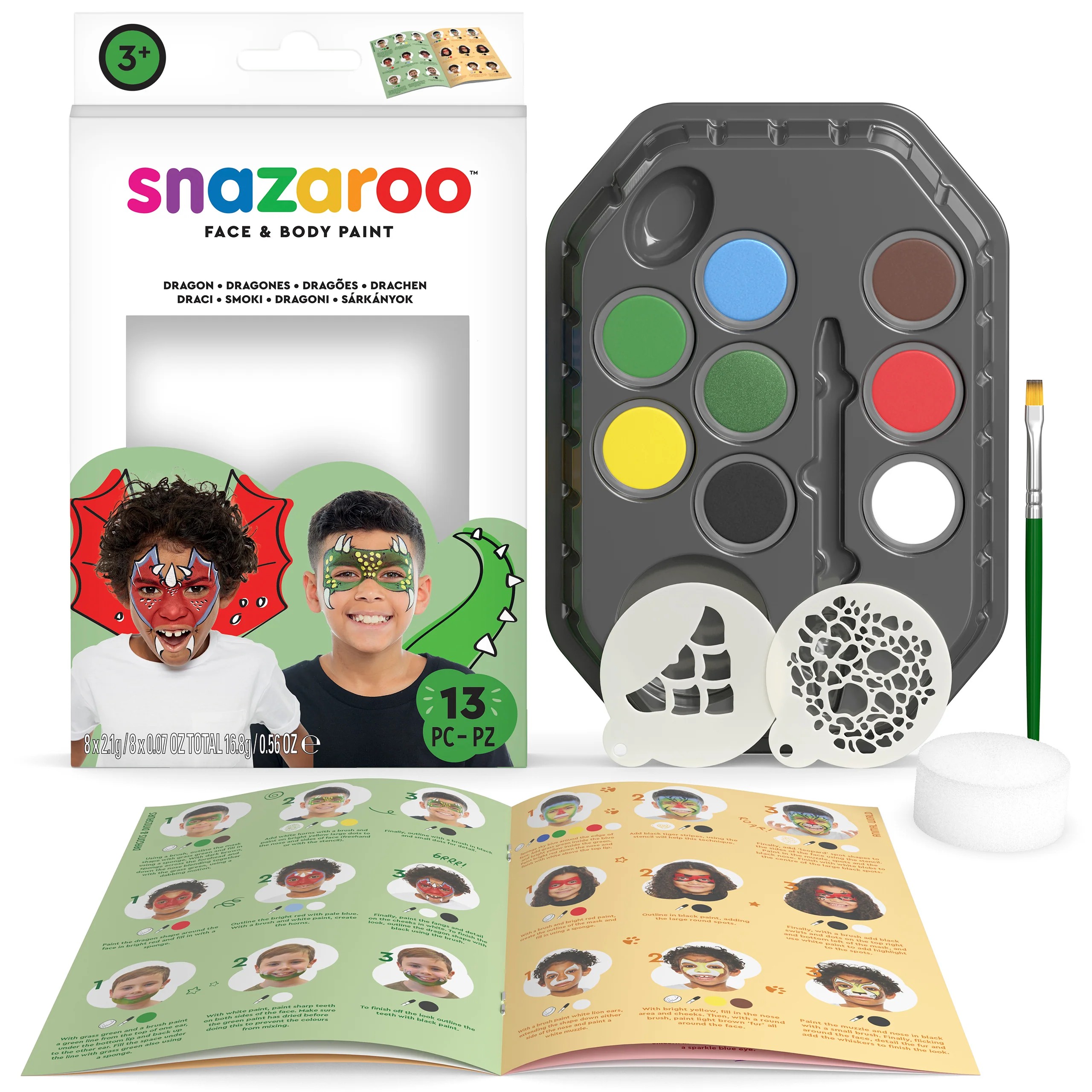 Set 8 culori pictură pe față Dinosaur & Dragon Snazaroo pentru școală, desen, pictură, hobby și proiecte creative.