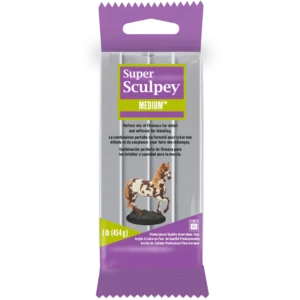 Pasta polimerica Super Sculpey Medium Blend – Gray 454g pentru școală, desen, pictură, hobby și proiecte creative.