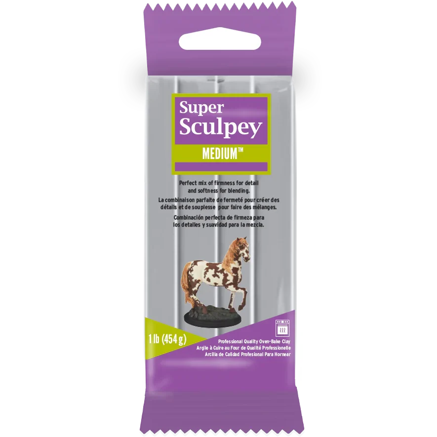 Pasta polimerica Super Sculpey Medium Blend – Gray 454g pentru școală, desen, pictură, hobby și proiecte creative.