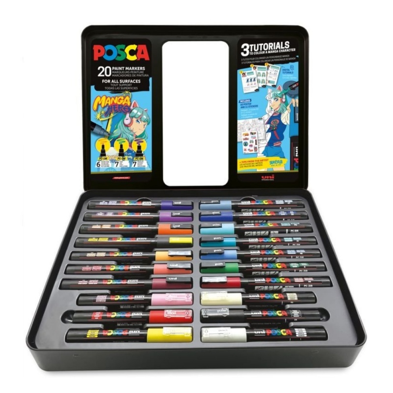 Set 20 Markere cu Vopsea Acrilica UNI Posca – Manga Hero pentru desen, scriere, colorare și proiecte creative.