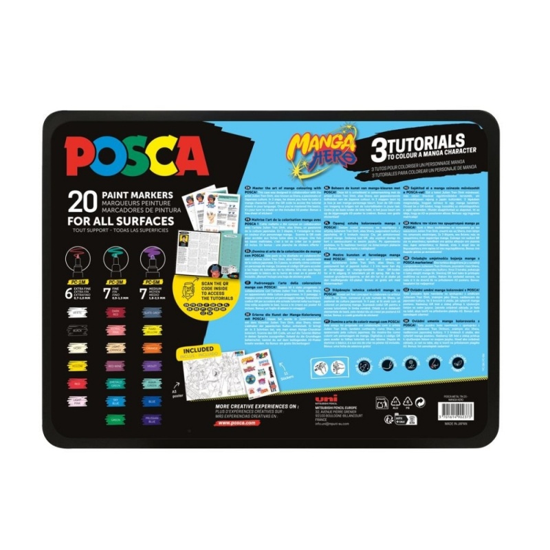 Set 20 Markere cu Vopsea Acrilica UNI Posca – Manga Hero pentru desen, scriere, colorare și proiecte creative.