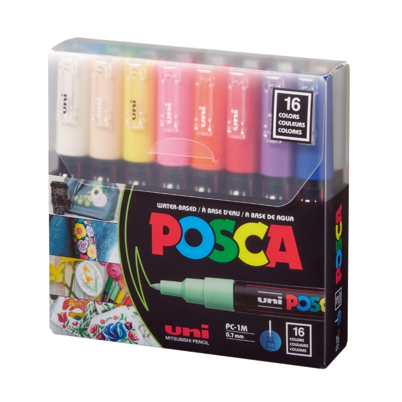Set 16 Markere Vopsea Acrilica Posca pentru desen, scriere, colorare și proiecte creative.
