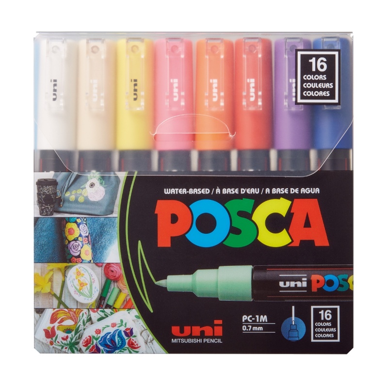Set 16 Markere Vopsea Acrilica Posca pentru desen, scriere, colorare și proiecte creative.