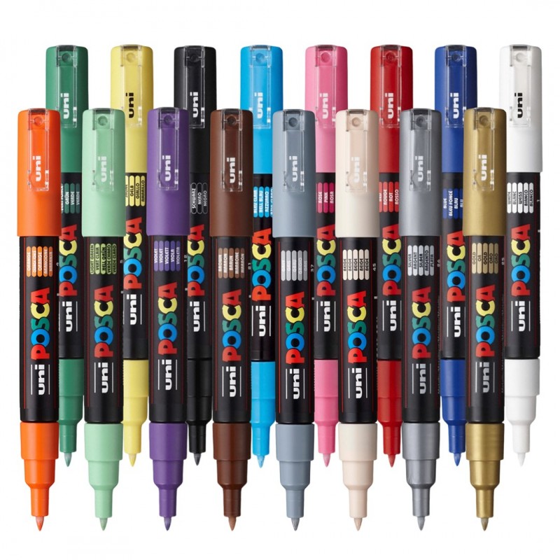 Set 16 Markere Vopsea Acrilica Posca pentru desen, scriere, colorare și proiecte creative.