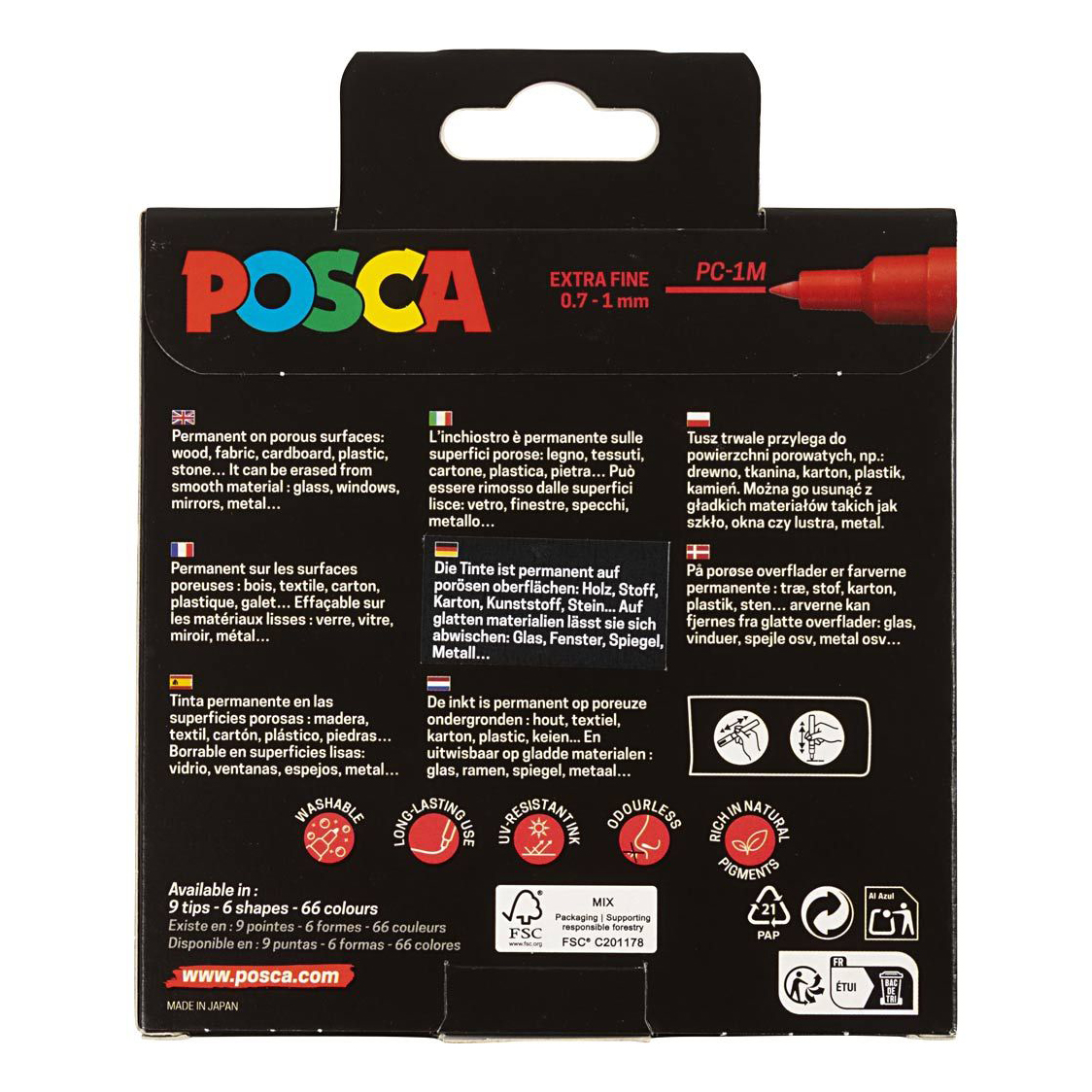 Set 8 Markere cu Vopsea Acrilica PC 1M Uni Posca pentru desen, scriere, colorare și proiecte creative.