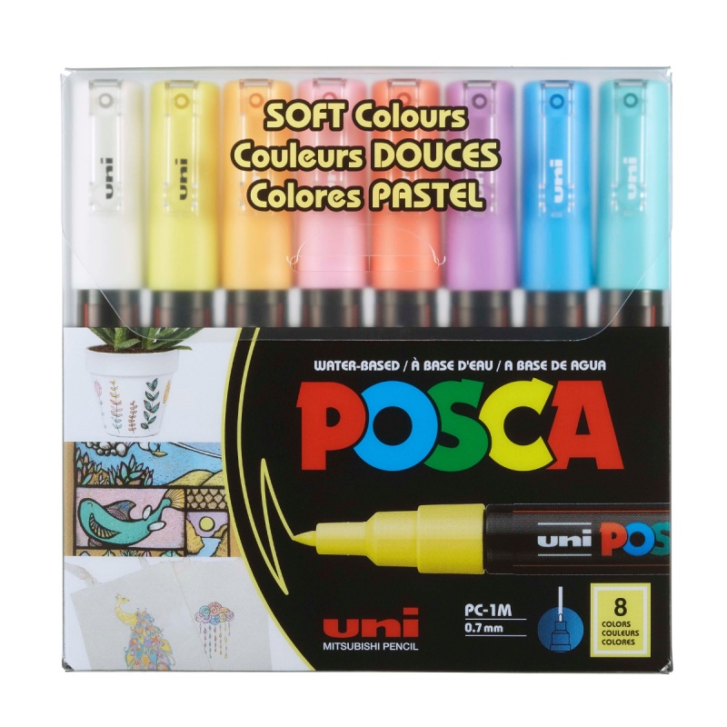 Set 8 Markere Acrilice Culori Pastel PC 1M Posca pentru desen, scriere, colorare și proiecte creative.
