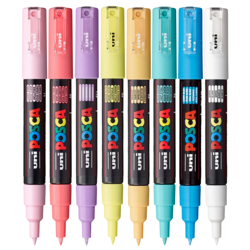 Set 8 Markere Acrilice Culori Pastel PC 1M Posca pentru desen, scriere, colorare și proiecte creative.
