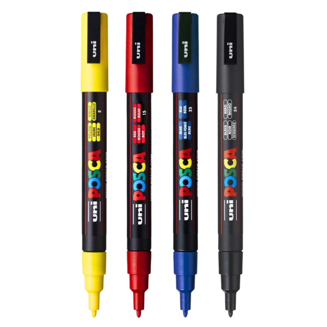 Set 4 Markere cu Vopsea Acrilica PC 3M Uni Posca pentru desen, scriere, colorare și proiecte creative.