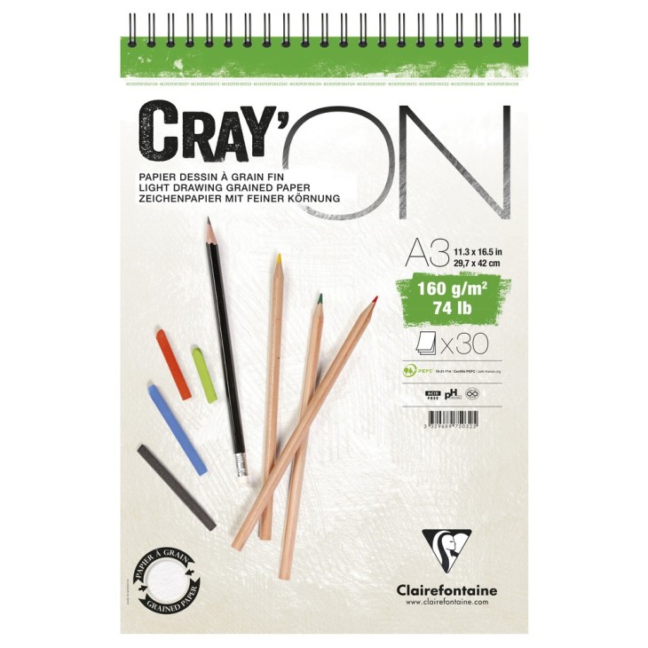 Bloc desen A3 160g/m 30 foi cu spira Cray'ON Clairefontaine